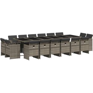 vidaXL 17-delige Tuinset met kussens grijs Tuinset - Buitentijd - Lounge Set - Eetkamerset - PE Rattan