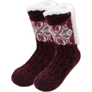 Huissokken - bordeaux rood - fluffy slofsokken - anti slip sokken - huttensocken - one size - 36/41