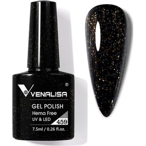 Venalisa UV Gellak Zwart Glitter - 7.5 ml - Zwarte Gellak - Glitter Gellak - Gellac Zwart - Gellak Glitter - Gellak Kleuren - Venalisa Gellak - Gellak Nagellak