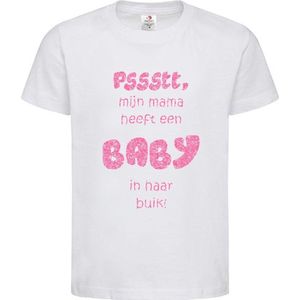 Shirt Aankondiging zwangerschap Pssstt, Mama heeft een baby in haar buik! | korte mouw | wit/Roze GLITTER | maat 86/92 zwangerschap aankondiging bekendmaking Baby big sis bro sister brother Grote Zus Broer