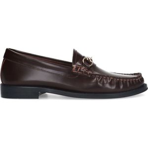 Manfield - Dames - Bruine leren loafers met goudkleurige chain - Maat 42