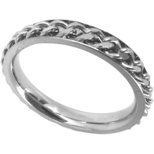 Stoer smalle rvs zilverkleurig Anxiety ring met los schakel ketting in midden die je mee kan draaien ( ook wel stress ring genoemd) maat 16. deze ring is zowel geschikt voor dame of heer of jonge.