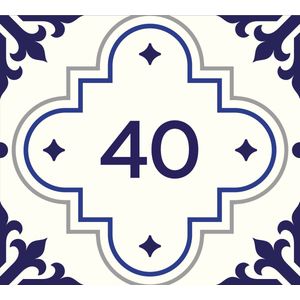 Huisnummerbord nummer 40 | Huisnummer 40 |Delfts blauw huisnummerbordje Plexiglas | Luxe huisnummerbord
