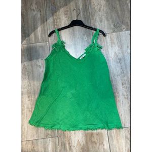 Linnen top met spaghetti bandjes - gevlochten banden met strikje - kleur GROEN - maat 36/38