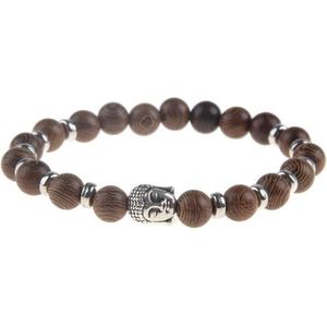 Fako Bijoux® - Buddha Armband - Hout - Ring - Zilverkleurig
