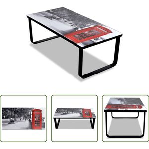 The Living Store Salontafel Rechthoekig - 90x45x32 cm - Telefooncel-Print - Gehard Glas/IJzer