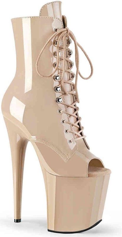 Pleaser - FLAMINGO-1021 - Plateau Laarzen - Creme - Paaldans schoenen