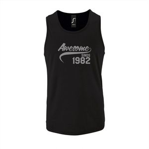 Zwarte Tanktop sportshirt met ""Awesome sinds 1982"" Print Zilver Size XL