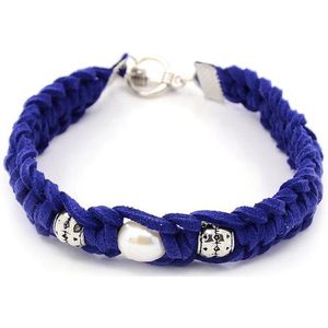 Zoetwater parel armband Pearl Blue Suede echte parel - witte - cobalt blauw - zilver - suède - sieraden zakje - cadeau voor haar - kerst cadeau - Moederdag cadeau