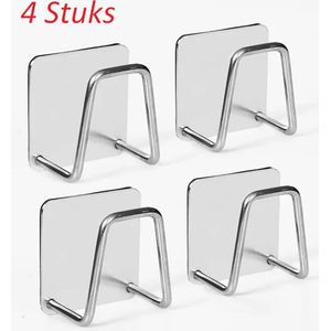 Sponshouder - 4 Stuks - Vaatdoekhouder - Wandhaak - Gootsteen organizer - Sponshouder - Zilver -Chrome - RVS
