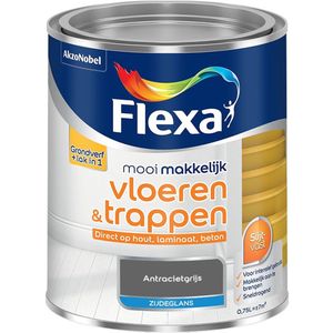 Flexa - Mooi Makkelijk Vloeren & Trappen Zijdeglans - Muurverf - Antracietgrijs - Mengverf - 0.75 Liter