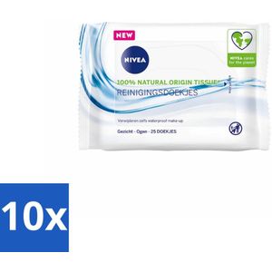 10 x NIVEA - Reinigingsdoekjes - Verfrissend - Verwijdert Waterbestendige Make-up - 25 Doekjes - Gezichtsreiniging - Reinigingsdoekjes - Make-up Verwijderen - Waterbestendige Make-up - Huidverfrissing