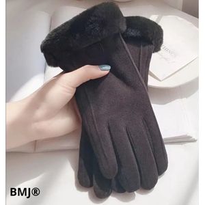 BMJ® Stijlvolle - Dames Handschoenen - Winter - Touchscreen Handschoenen - Suède Pluche - Touchscreen - 1 Paar - Dik Gevoerd - Zwart - One Size - Wanten - Bont Rand
