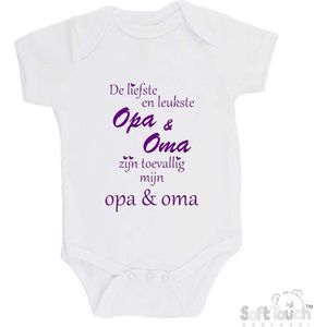 100% katoenen Romper ""De liefste en leukste Opa & Oma zijn toevallig mijn opa & oma"" Meisjes Katoen Wit/paars Maat 62/68
