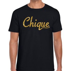 Chique goud glitter tekst t-shirt zwart voor heren - heren verkleed shirts L