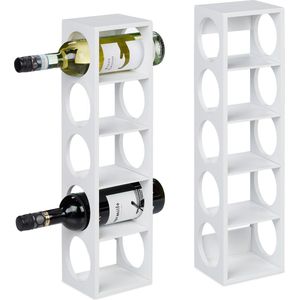 Relaxdays wijnrek wit - 5 flessen - wijnflessenrek set van 2 - bamboe wijnstandaard - bar
