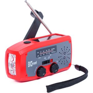 Kiraal – Eenvoudige Noodradio Opwindbaar met Accu & Zonnepaneel | SOS functie - Voor Rampen - Noodpakket - Camping & Stroomuitval – Inclusief Nederlandse Handleiding - Rood