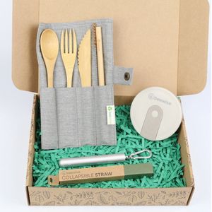 On the Go Geschenkdoos | Bamboo Cutlery Set | Collapsible Straw | Collapsible Coffee Cup | Zero Waste | Cadeaupakket | Duurzaam Cadeau | Eco Cadeauverpakking | Sustainable Mother's Day Gift Idea | On the Go Gift Box