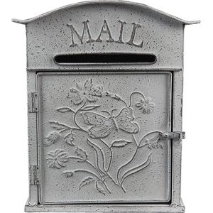 Brievenbus Muur 26*10*31 cm Grijs, Wit Metaal Bloemen Mail Wandbrievenbus Brievenbus Hangend