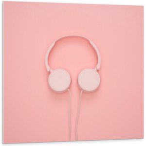 Forex - Roze Koptelefoon op Roze Achtergrond - 100x100cm Foto op Forex