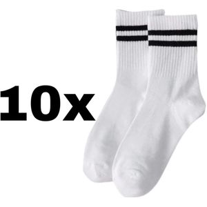 10 Paar Witte Sportsokken - Maat 36-41 - Sokken - Sport Sokken - Witte Sportsokken - Gestreept - Voor Sport - Dagelijks Gebruik - Unisex - Set van 10 Paar
