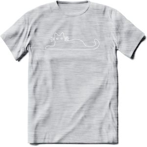 Gekke Kat - Katten T-Shirt Kleding Cadeau | Dames - Heren - Unisex | Dieren shirt | Grappig Verjaardag kado | Tshirt Met Print | - Licht Grijs - Gemaleerd - 3XL