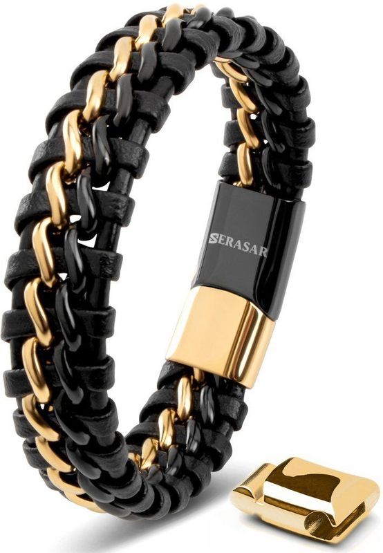 SERASAR - Armband - Goud/Zwart - Echt Leer - 20 cm