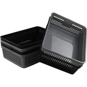 6 Stuks plastic mandjes A4 formaat, Zwart,Wit en Grijs Opbergmandje