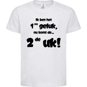 Shirt Aankondiging zwangerschap Ik ben het 1ste geluk, nu komt de ... 2de uk! | korte mouw | wit/zwart | maat 122/128 zwangerschap aankondiging bekendmaking Baby big sis bro sister brother Grote Zus Broer
