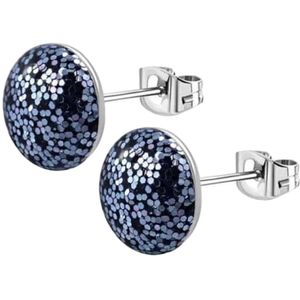 Aramat jewels - Ronde glitter oorbellen blauw staal 8mm-Glitter oorstekers - oorknopjes -oorbellen staal - RVS oorbellen - 8mm oorbellen - dames oorbellen - blauwe oorbellen - oorbelletjes- cadeau - verjaardag