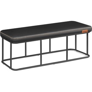 Ink Zwart Stalen Bank - Poef - Voetenbank - Zeer Elastisch Schuim - PU Leer - Multiplex - 40cm x 120cm x 45cm - 7,6kg - 300kg Capaciteit
