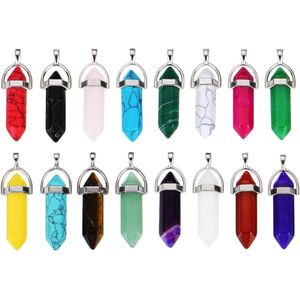 16 kristallen hangers dubbele uiteinde - zeshoekig puntig kwartsstenen - opbergzak - 16 kleuren
