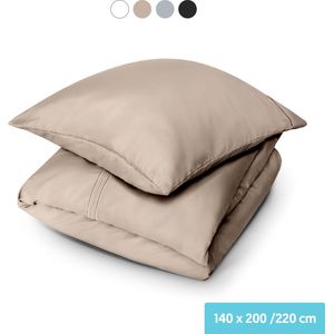 Dreamlab Dekbedovertrek set - 140 x 200/220 cm - Beddengoed met kussensloop - Een persoons - Vier seizoenen - Microvezel - Beige