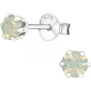 Aramat jewels ® - Kinder oorbellen met kristal 925 zilver opaal wit 4mm