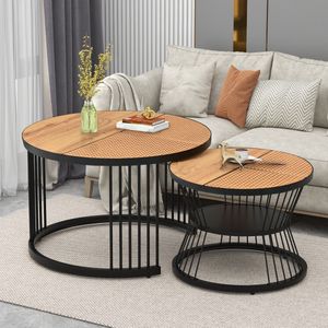 Sweiko Salontafel rond 2er set, bijzettafel voor slaapkamer balkon, gedekte tafels voor woonkamer, salontafel rond 2er set, bijzettafel voor slaapkamer balkon, gedekte tafels voor woonkamer