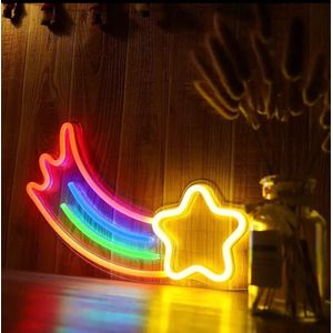 Regenboog met vallende ster - Neon sfeerlicht - Neon wandlamp -LED sfeerlicht - Sfeerlicht - Multicolor - LED- Kerst cadeau