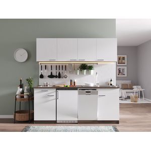 Goedkope keuken 195  cm - complete keuken met apparatuur Oliver  - Donker eiken/Wit  - keramische kookplaat - vaatwasser  - spoelbak