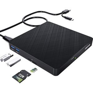 Externe CD-DVD-Drive - USB 3.0 Type-C - Draagbaar - Met SD-TF-kaartlezer - Hoge Snelheid Data Transfer