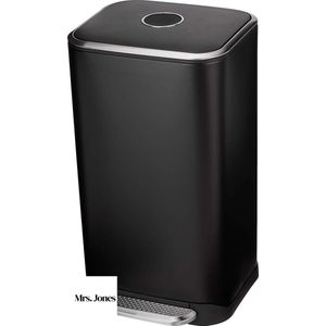 Mrs. Jones Vuilnisbak 32 liter met voetpedaal softclose-mechanisme voor thuis en op kantoor rechthoekig zwart. Prullenbak 60 liter