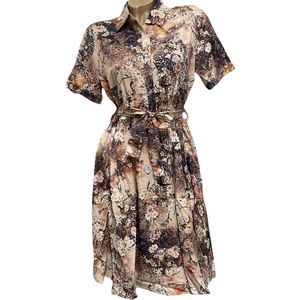 Dames jurk met bloemenprint S/M beige/donkerblauw/bruin