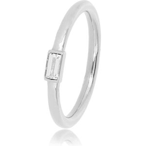 My Bendel Zilverkleurige aanschuifring met kleine kristal steen - Ring zilverkleurig met een kleine kristal glassteen - Met luxe cadeauverpakking