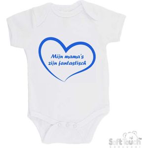 100% katoenen Romper ""Mijn mama's zijn fantastisch"" Twee Moeders 2 Moeders Twee Mama's 2 Mama's Jongens Katoen Wit/blauw Maat 62/68