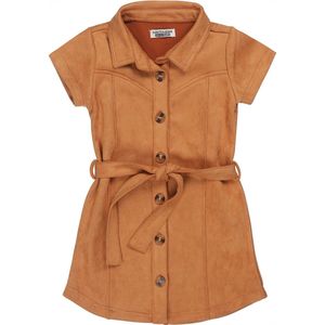 DJ DUTCHJEANS - Jurk - Bruin - doorknoop - met ceintuur - Maat 128