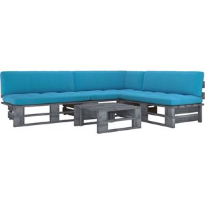 The Living Store Pallet Loungeset - Hout - Tuinmeubelset 110x65x55 cm - Blauwe kussens