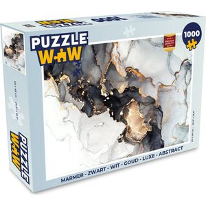 Puzzel Marmer - Zwart - Wit - Goud - Luxe - Abstract - Legpuzzel - Puzzel 1000 stukjes volwassenen