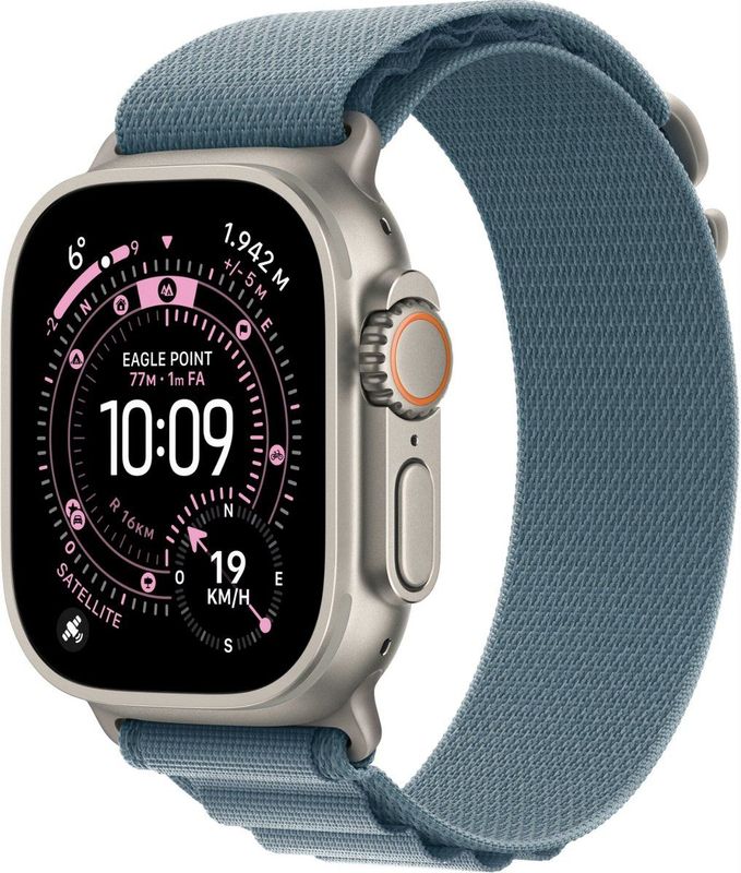 Apple - Watch Ultra 3 - Smartwatch - 49mm - Natural Titanium Case - Light Blue Alpine Loop Medium
