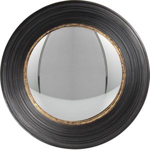 HAES DECO - Bolle ronde Spiegel - Kleur Zwart - Formaat Ø 34x6 cm - Materiaal Polyurethaan ( PU) - Wandspiegel, Spiegel rond, Convex Glas