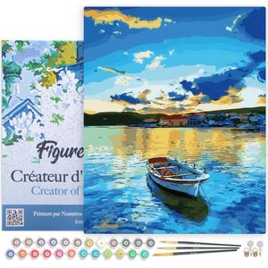 Figured'Art Schilderen op Nummer Volwassenen met lijst - Kleine boot bij zonsopgang - Handwerk acrylverf Kit DIY Compleet - 40x50cm Canvas al ingelijst