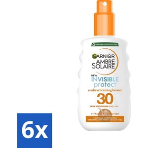 Garnier - Ambre Solaire - Invisible Protect Refresh - Transparante Bronze Zonnebrandspray - SPF 30 - 200 ml - Voordeelverpakking - 6 stuks