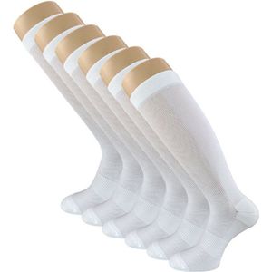 6 paar Compressie Kniekousen - Wit - Maat 35-38